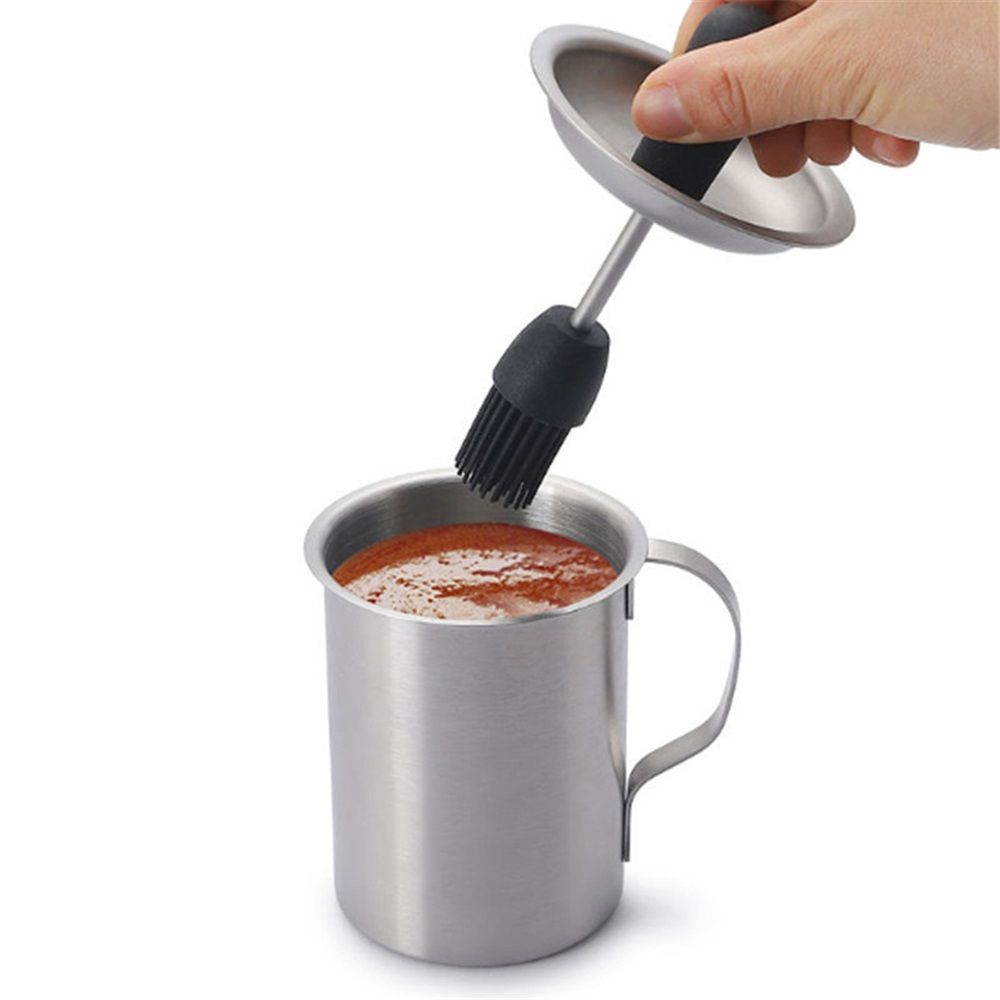 Stainless steel oil pot brush integrated oil pot silicone oil brush bottle barbecue oil pot with brush, used for cooking and grilling - Image 4