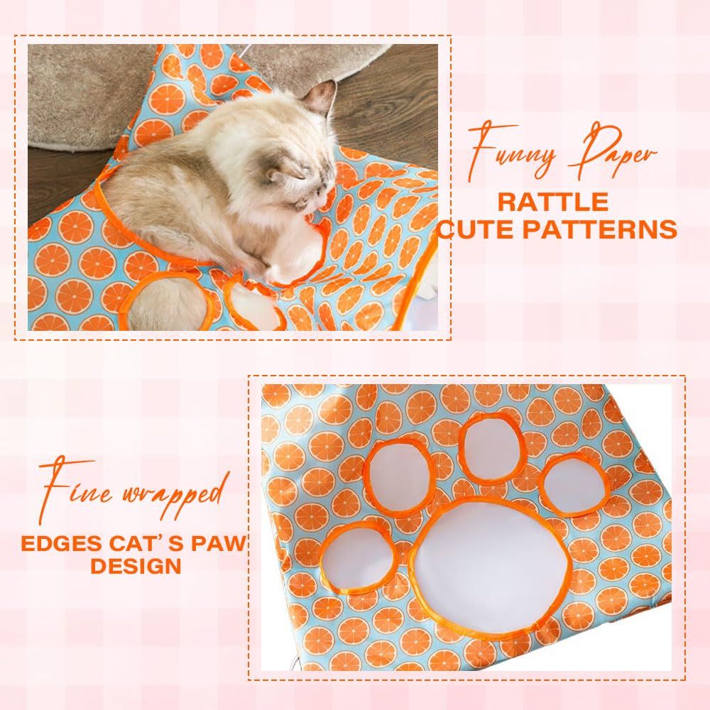 2pcs Cat Tunnel Bag for Indoor Cats, Foldable Pet Tunnel Crinkle Sack Bag with a Little Mouse &  Toy Ball, Portable Crinkle Paper Interactive Hide and Seek Cat Toys (Orange) - Image 3
