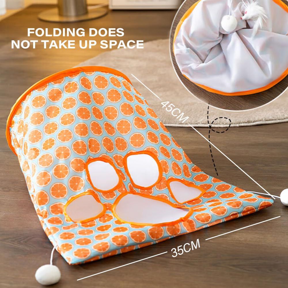 2pcs Cat Tunnel Bag for Indoor Cats, Foldable Pet Tunnel Crinkle Sack Bag with a Little Mouse &  Toy Ball, Portable Crinkle Paper Interactive Hide and Seek Cat Toys (Orange) - Image 5