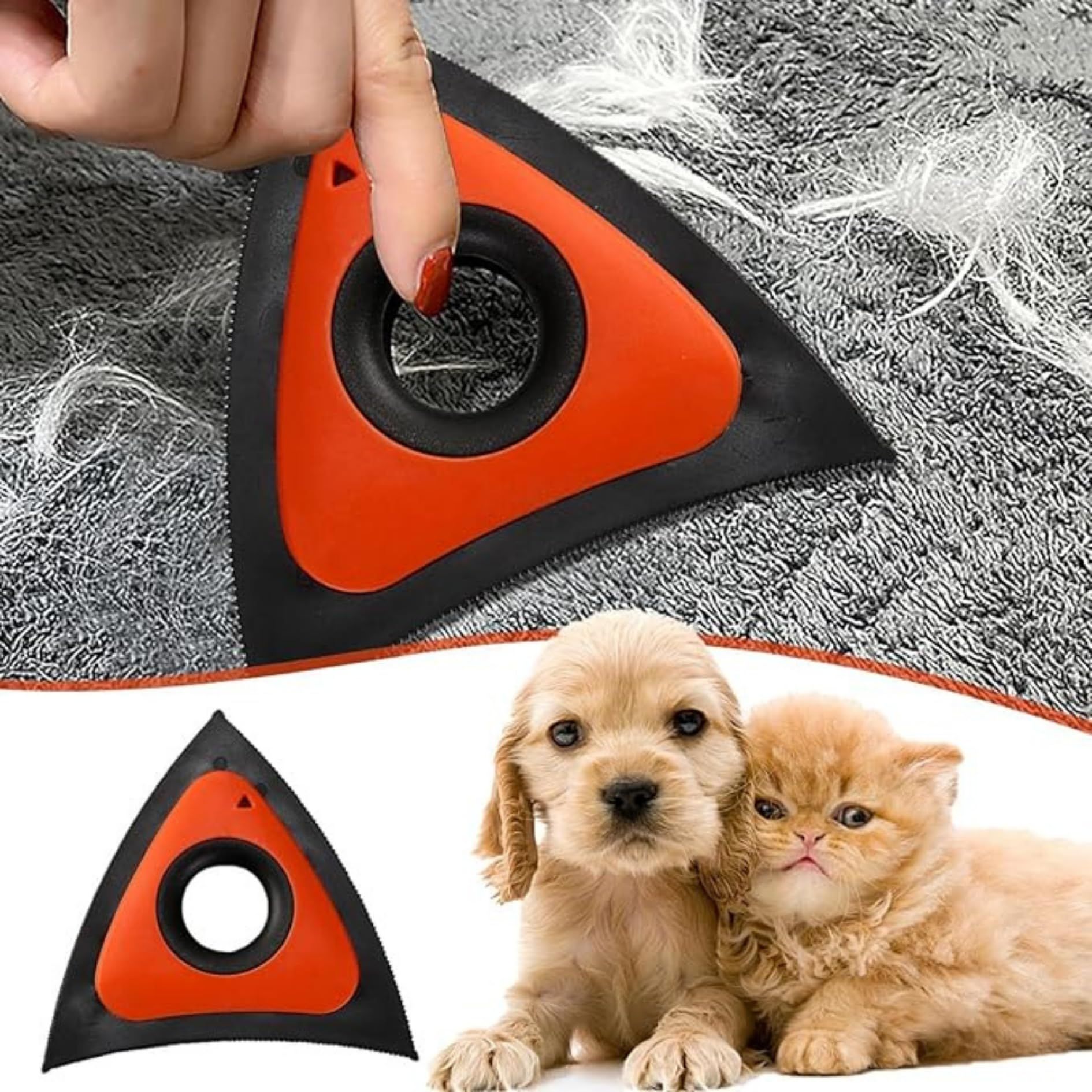 Mini Pet Hair Remover Triangle (Orange) – Eco‑Friendly, Reusable Lint & Fur Cleaner for Carpets, Furniture, Clothing & Auto Interior – Ergonomic Precision Tool - Image 2