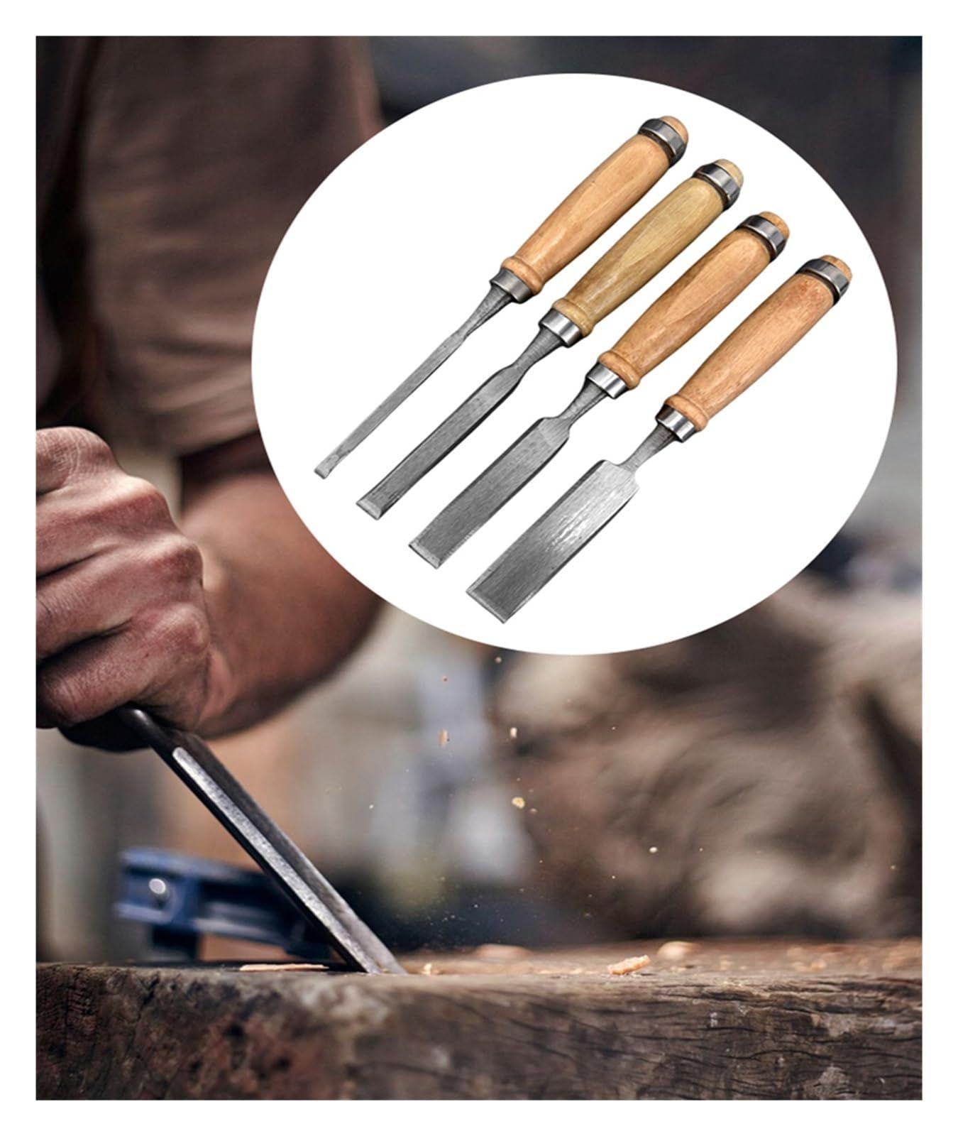 Carbon Steel Carving  Semicircle Wood Chisel Set DIY Woodworking Handle Carpentry Tools Pack of 4（50 carbon steel 4PC） - Image 3