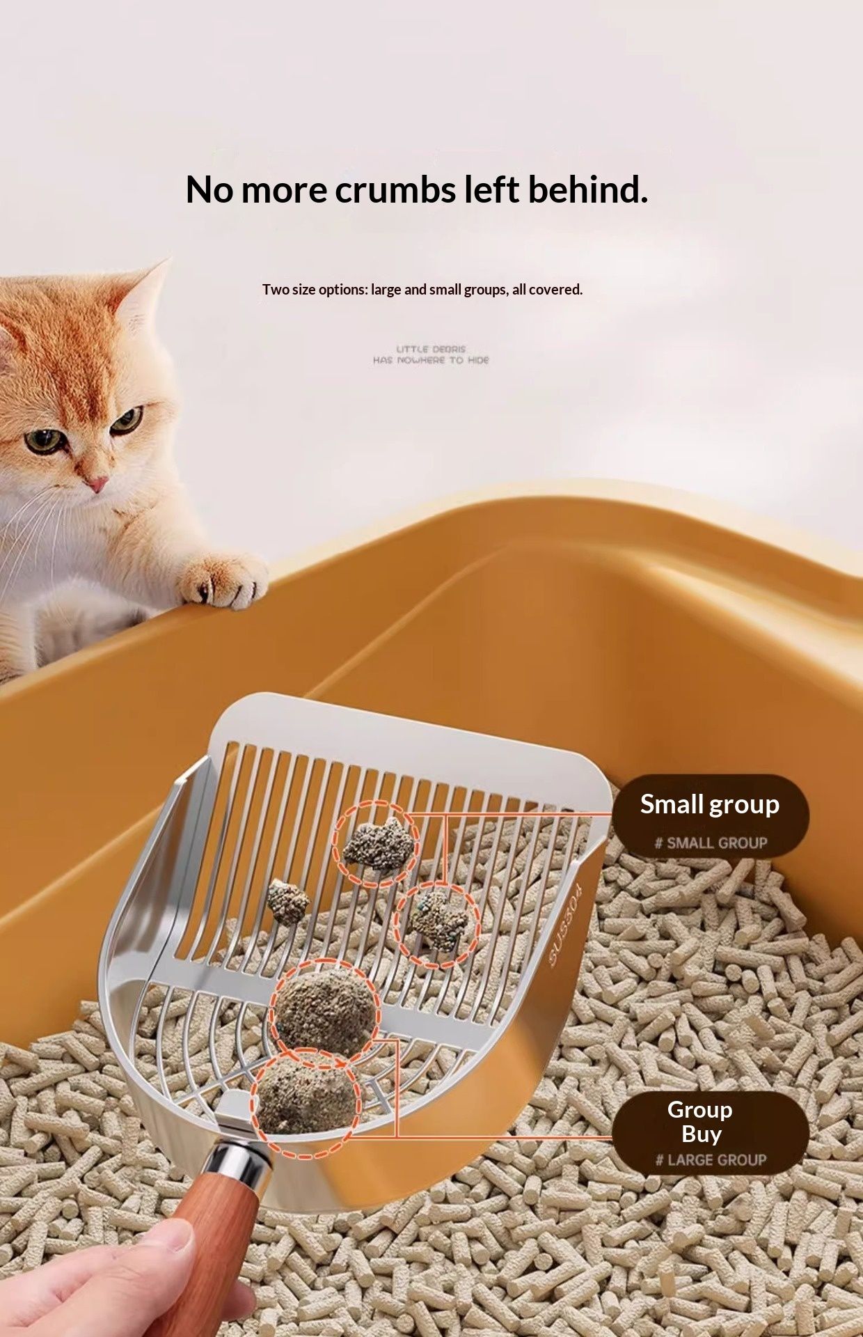 Stainless Steel Metal Cat Litter Scoop - Durable, Anti-Break Handle  for Cat Litter Box Strip Holes Easy Cleaning（Original color ）Long shovel - Image 2