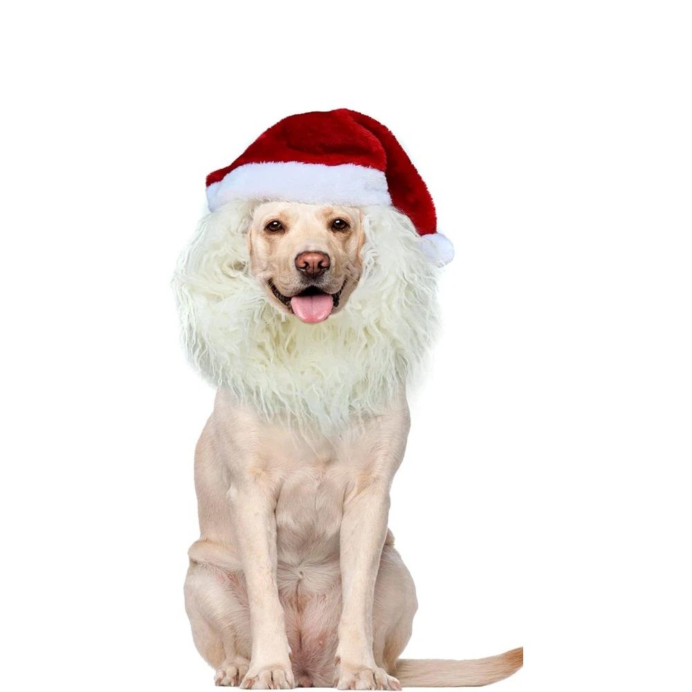 Christmas Dog Santa Costume, Adjustable Red Santa Hat with White Beard Wig, Christmas Costumes for Small Medium Large Dogs (White, M) - Image 1