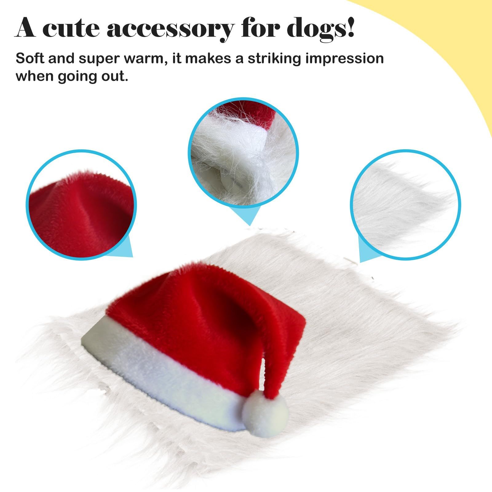 Christmas Dog Santa Costume, Adjustable Red Santa Hat with White Beard Wig, Christmas Costumes for Small Medium Large Dogs (White, M) - Image 3