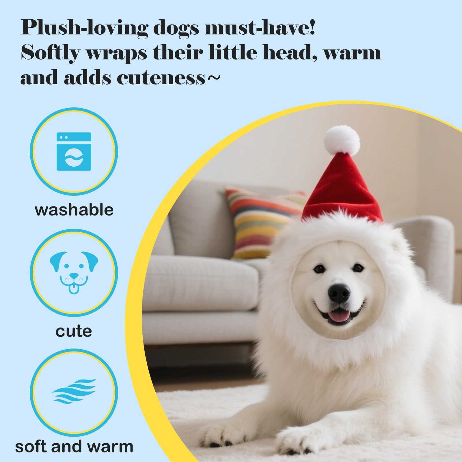 Christmas Dog Santa Costume, Adjustable Red Santa Hat with White Beard Wig, Christmas Costumes for Small Medium Large Dogs (White, M) - Image 4
