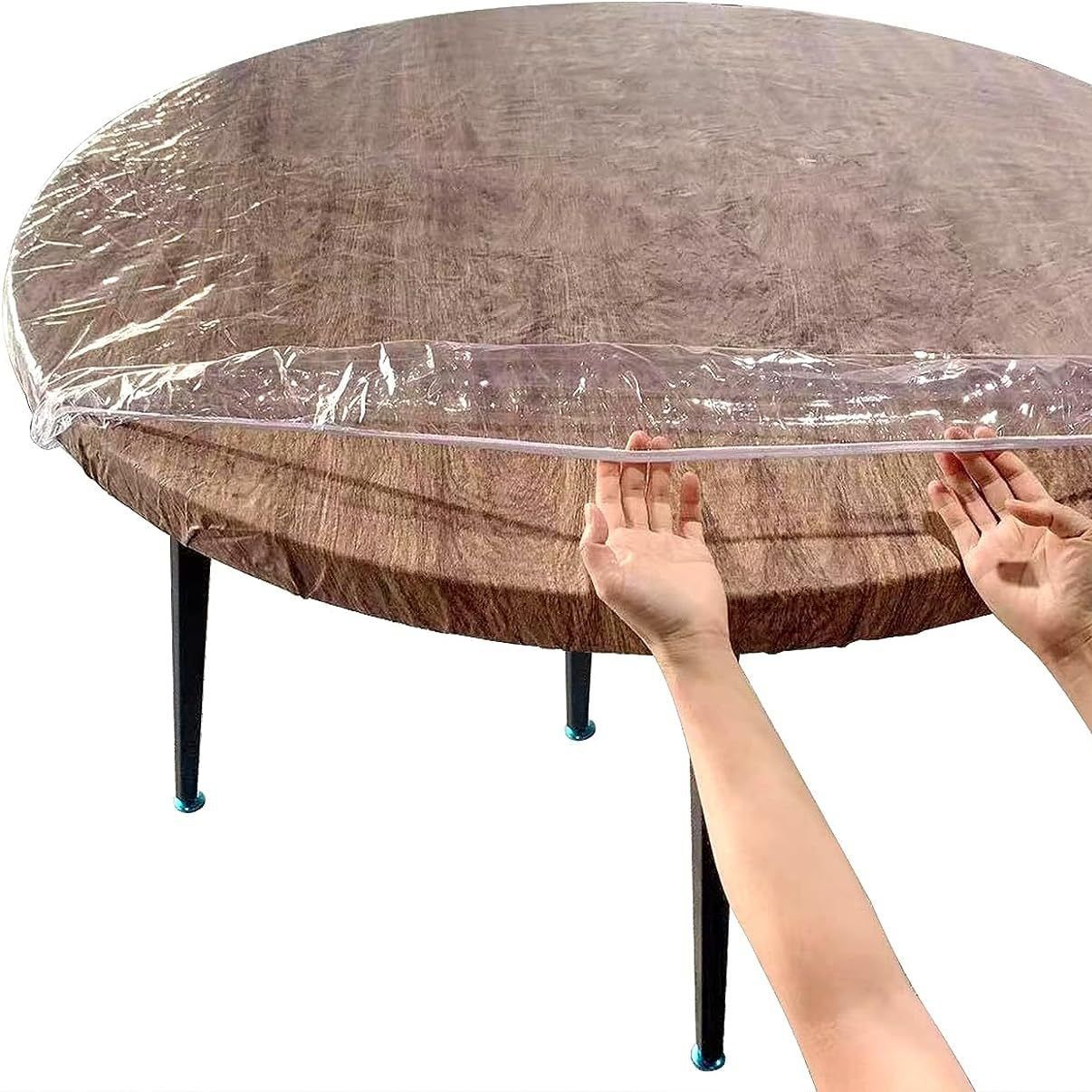 Clear Round Fitted Vinyl Tablecloth for  Diameter Tables - Heavy Duty Elasticized Table Cover Elastic Edged Plastic Table Cloth Protector（76*243CM） - Image 1