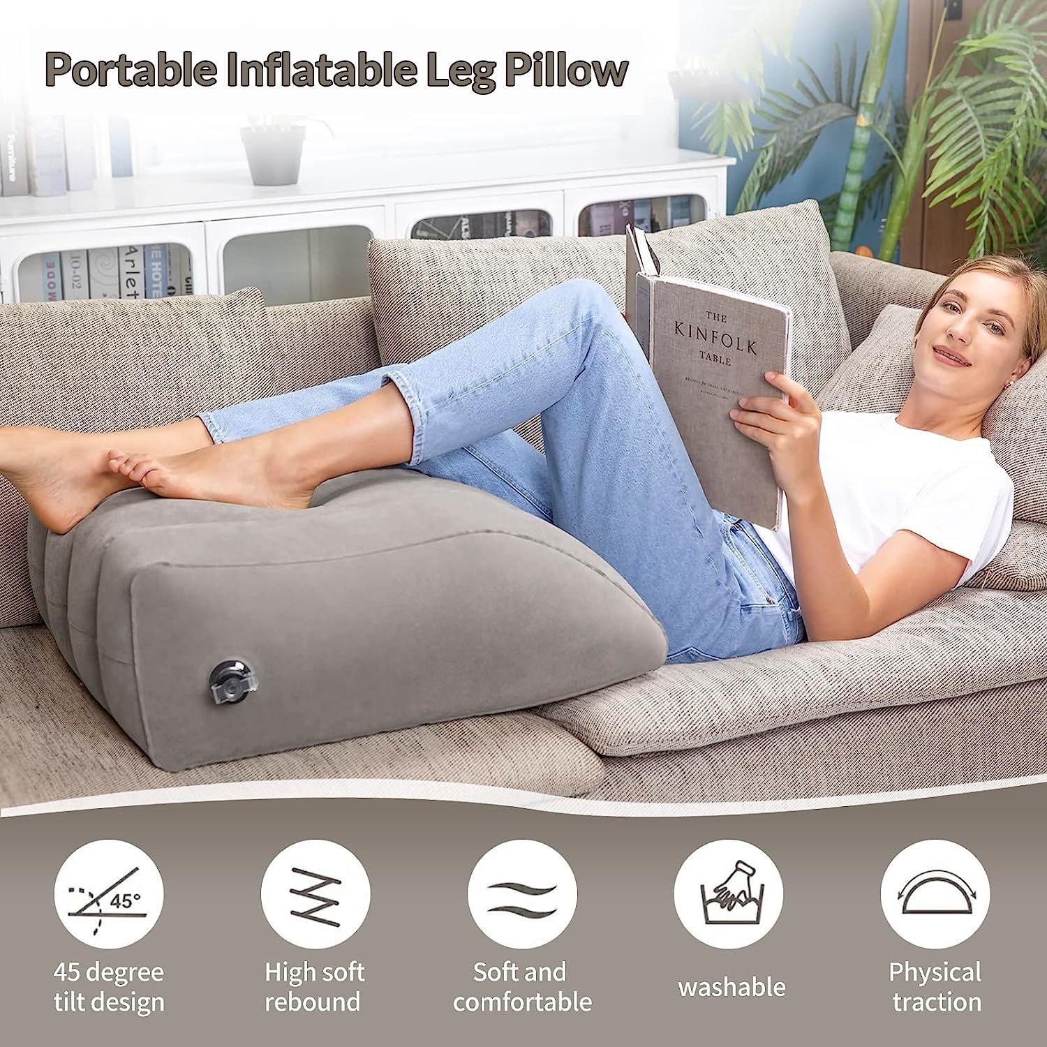 Inflatable Leg Elevation Pillow, Wedge Pillow for Sleeping, Portable Wedge Pillow, Improve Circulataion and Reduce Swelling, for Sleeping, Recovery, Pregnant (Grey+Grey storage bag) - Image 3
