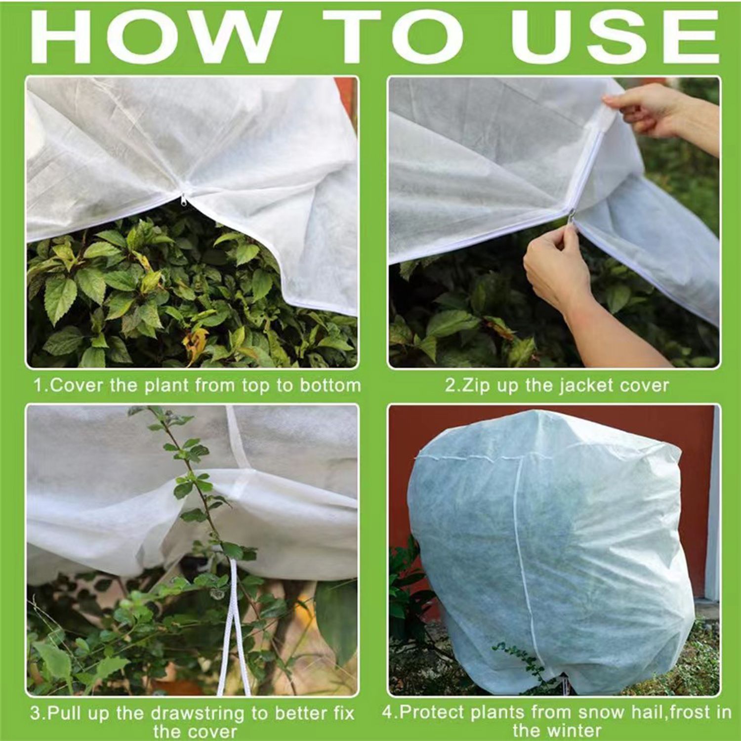 2 Pack Rounded Top Plant Covers Freeze Protection for Winter, 60*80cmTree Frost Protection Blankets Outdoor With Zipper/Drawstring, for Shrub Bush Fruit Tree Potte(White) - Image 3