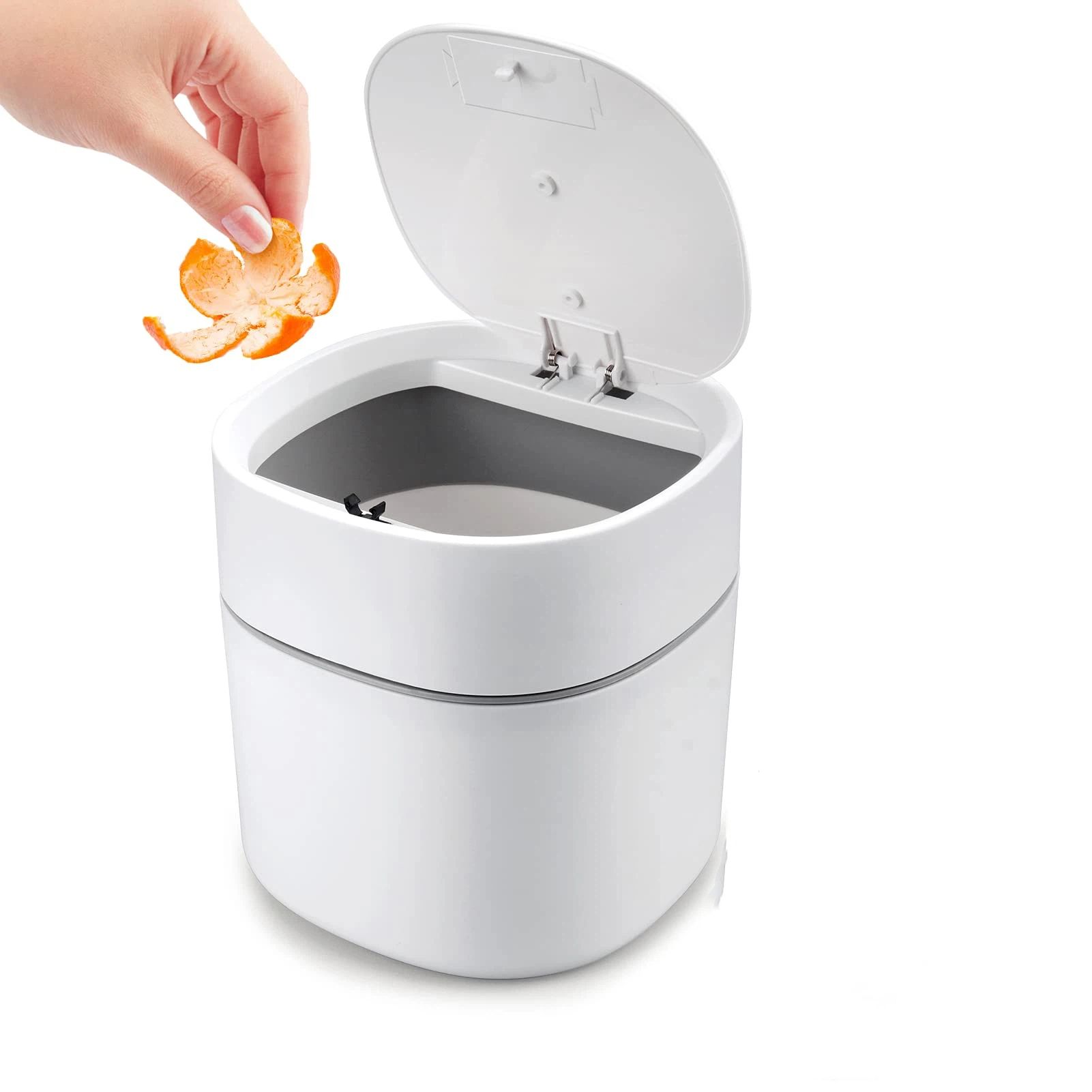 Mini Desk Trash Can with Lid,  Press-Top Tiny Countertop Waste Basket Small Table Top Plastic Covered Garbage Bin for Desk Top - Image 1