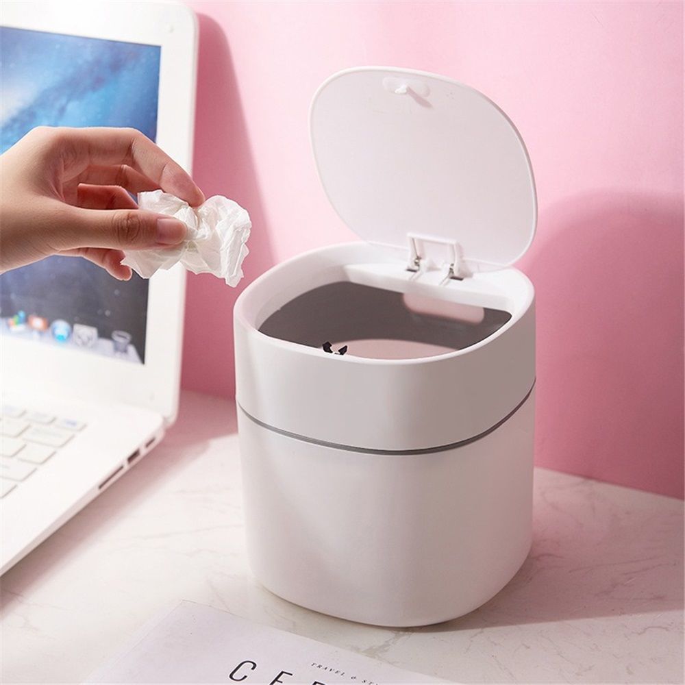 Mini Desk Trash Can with Lid,  Press-Top Tiny Countertop Waste Basket Small Table Top Plastic Covered Garbage Bin for Desk Top - Image 3