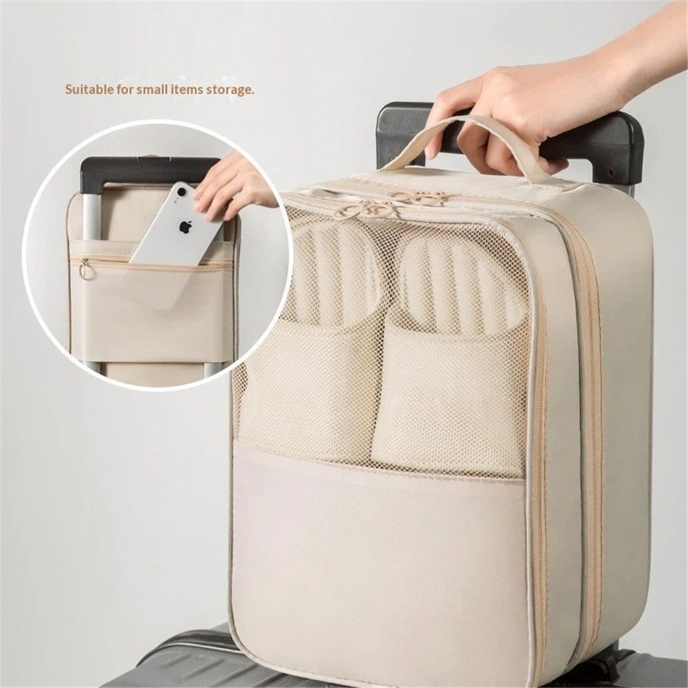 Shoe Bag Holds 3 Pair of Shoes for Travel and Daily Use Storage Pouch, for Flying Shoe Organizer Shoe Storage Bag for Travel Light Beige(oniy bag) - Image 2