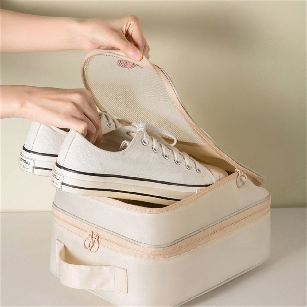 Shoe Bag Holds 3 Pair of Shoes for Travel and Daily Use Storage Pouch, for Flying Shoe Organizer Shoe Storage Bag for Travel Light Beige(oniy bag) - Image 3