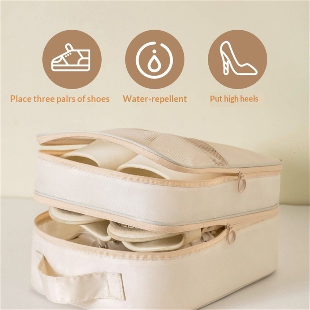 Shoe Bag Holds 3 Pair of Shoes for Travel and Daily Use Storage Pouch, for Flying Shoe Organizer Shoe Storage Bag for Travel Light Beige(oniy bag) - Image 4