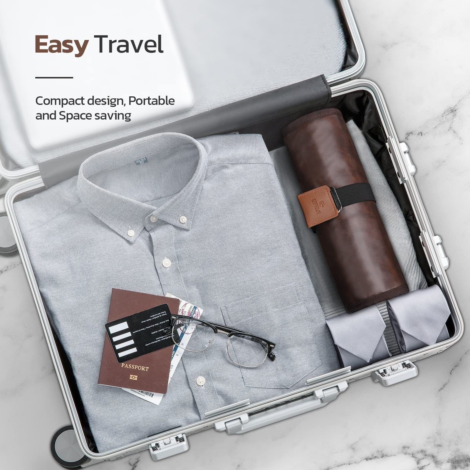 Toiletry Bag for Men, Travel Essentials Travel Toiletry Bag, Water-Resistant Compact Bathroom Roll Organizer for Hygiene, Shaving kit, Gifts for men (Chic Brown(PU Leather),oniy bag) - Image 5