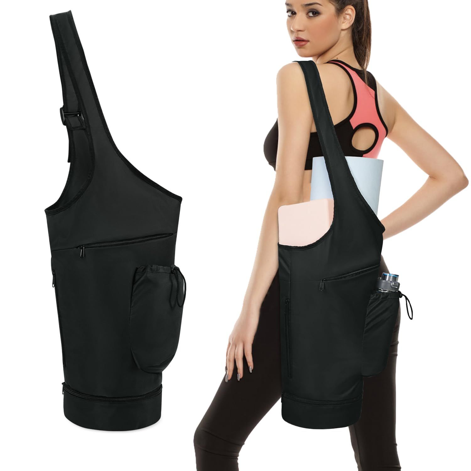 Yoga Mat Bag, Large Opening Long Tote Yoga Mat Carrier Holder Bag with Waterproof Wet Pocket and Drawstring Water Bottle Pocket, Adjustable Shoulder Strap Storage Bag（oniy bag） - Image 1