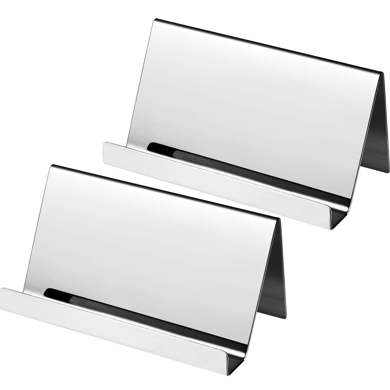 4 Pack Stainless Steel Business Cards Holders Desktop Credit Name Card Display Organizer for Business Mental Name Case Rack for Office Home Daily Use(Silver) - Image 1