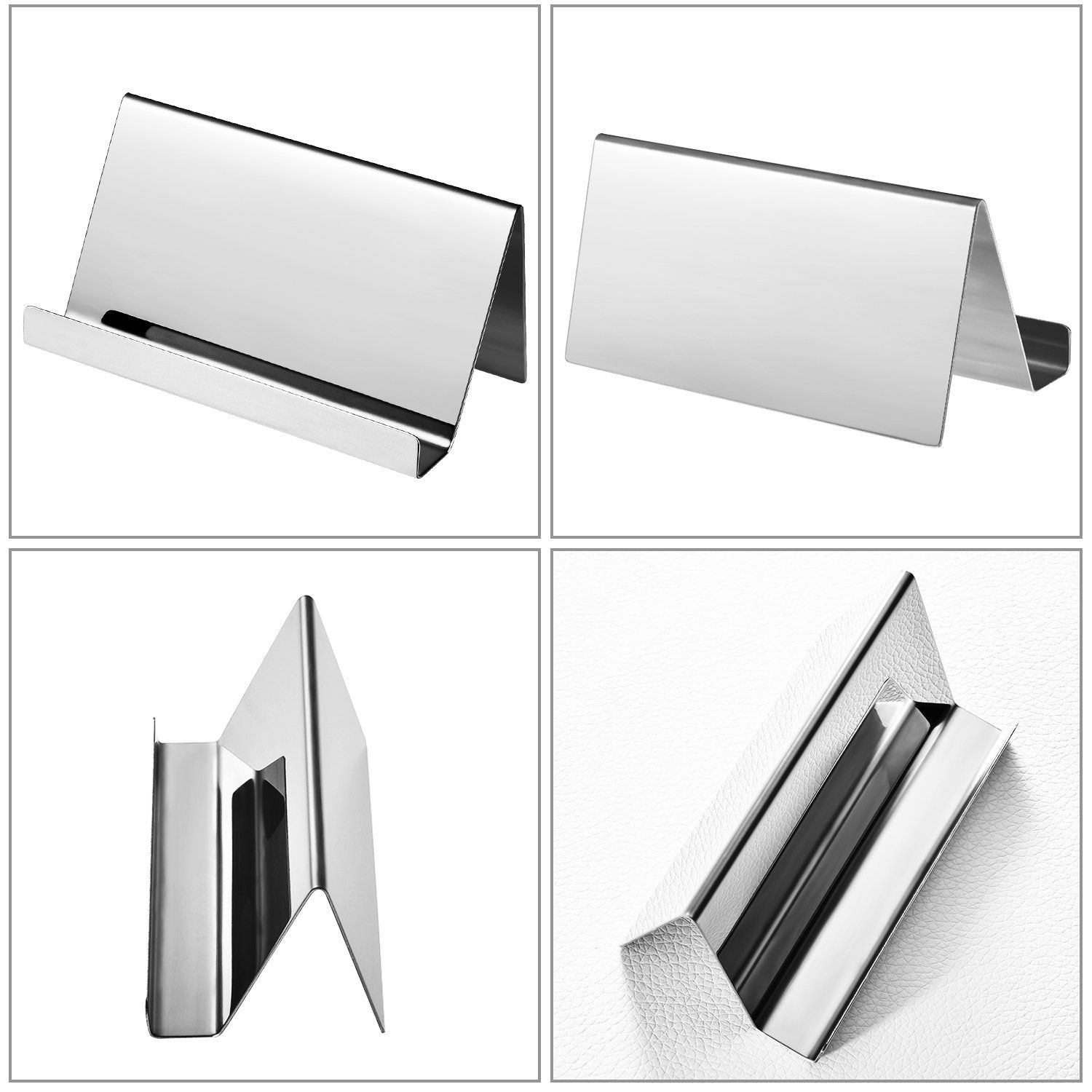 4 Pack Stainless Steel Business Cards Holders Desktop Credit Name Card Display Organizer for Business Mental Name Case Rack for Office Home Daily Use(Silver) - Image 3