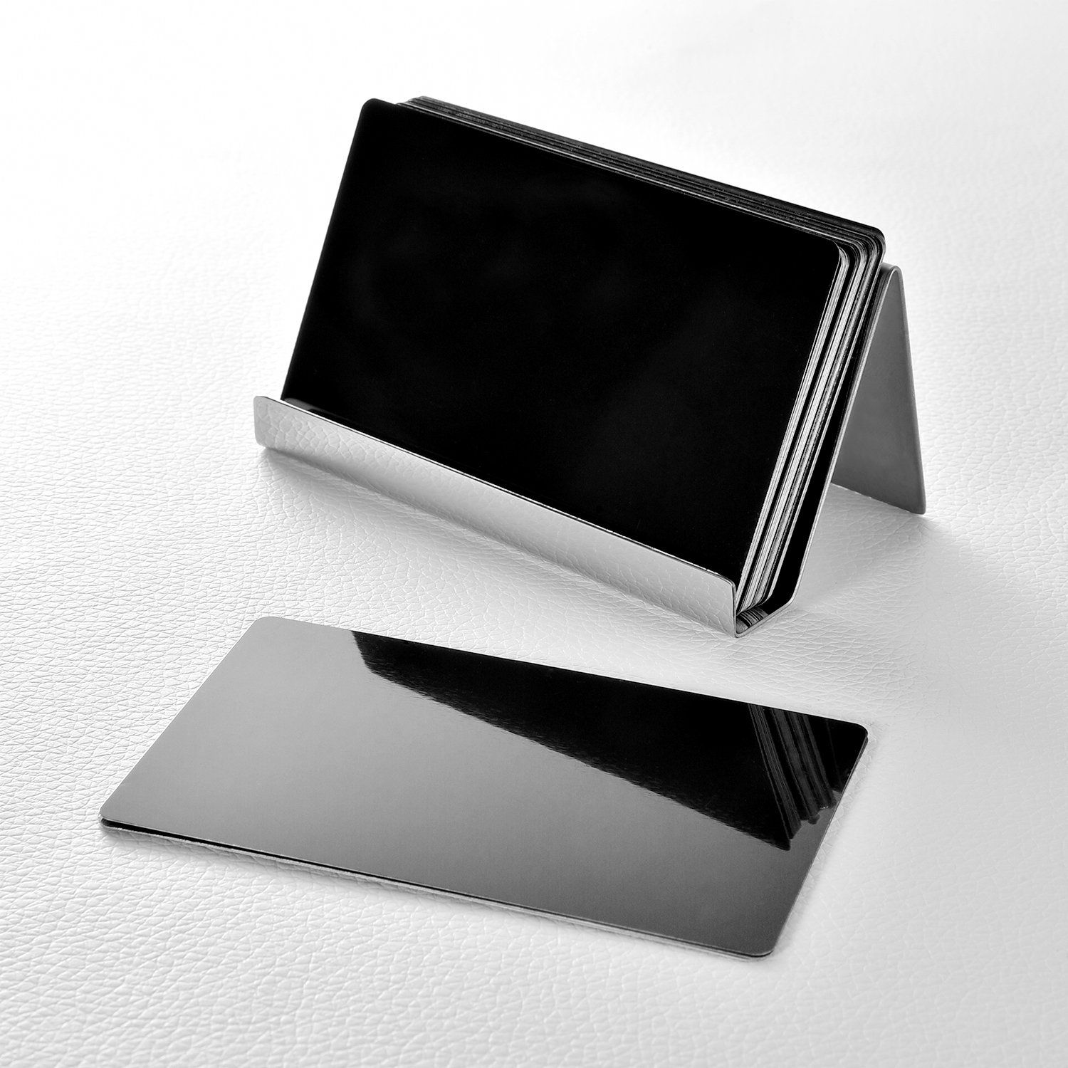 4 Pack Stainless Steel Business Cards Holders Desktop Credit Name Card Display Organizer for Business Mental Name Case Rack for Office Home Daily Use(Silver) - Image 5