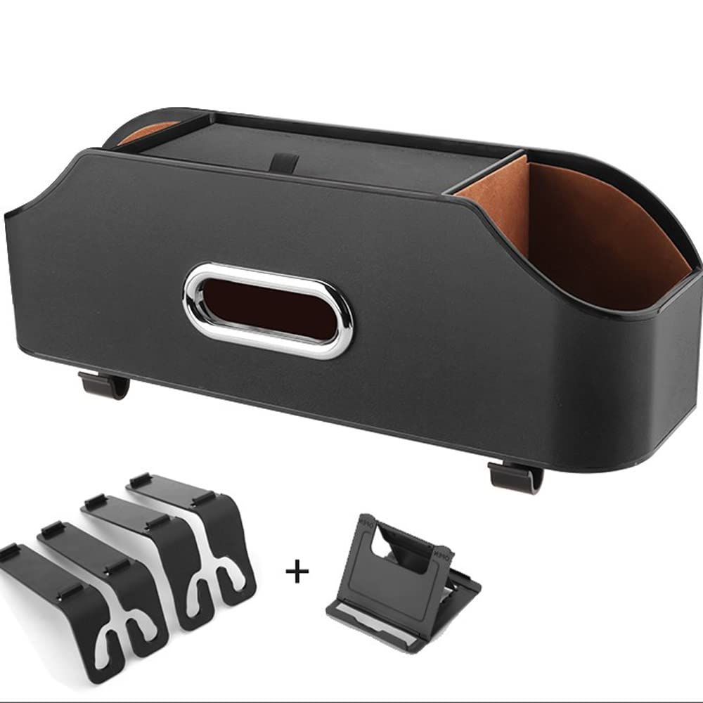 New car headrest Rear seat Multifunctional Storage Box, partition Design, with Cup Holder, Tissue Box, headrest Hook, Suitable for Children and Adults, car Travel Accessories (Black) - Image 1