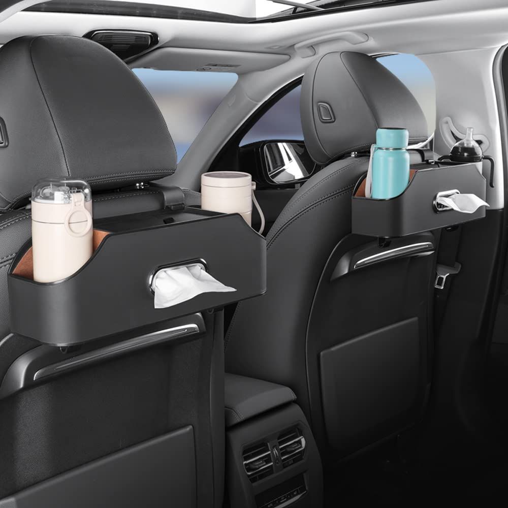 New car headrest Rear seat Multifunctional Storage Box, partition Design, with Cup Holder, Tissue Box, headrest Hook, Suitable for Children and Adults, car Travel Accessories (Black) - Image 2