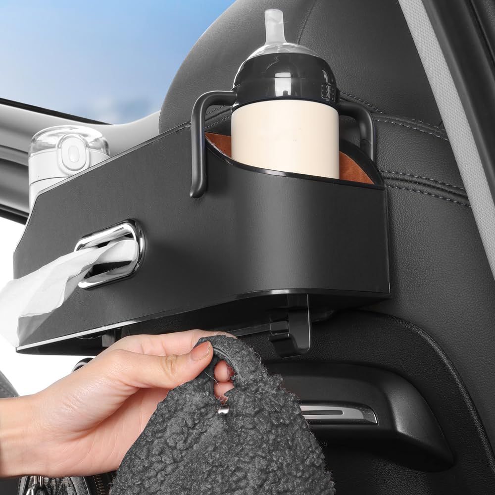 New car headrest Rear seat Multifunctional Storage Box, partition Design, with Cup Holder, Tissue Box, headrest Hook, Suitable for Children and Adults, car Travel Accessories (Black) - Image 4