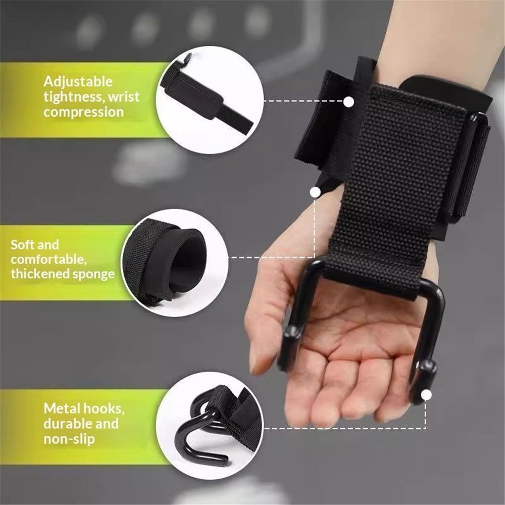 Weight Lifting Hooks (Pair), Wrist Strap Hooks for Weightlifting, Adjustable Men and Women Gym Lifting Straps Hook for Pull-Ups, Deadlifts, Strength Training, and Fitness Workouts - Image 2