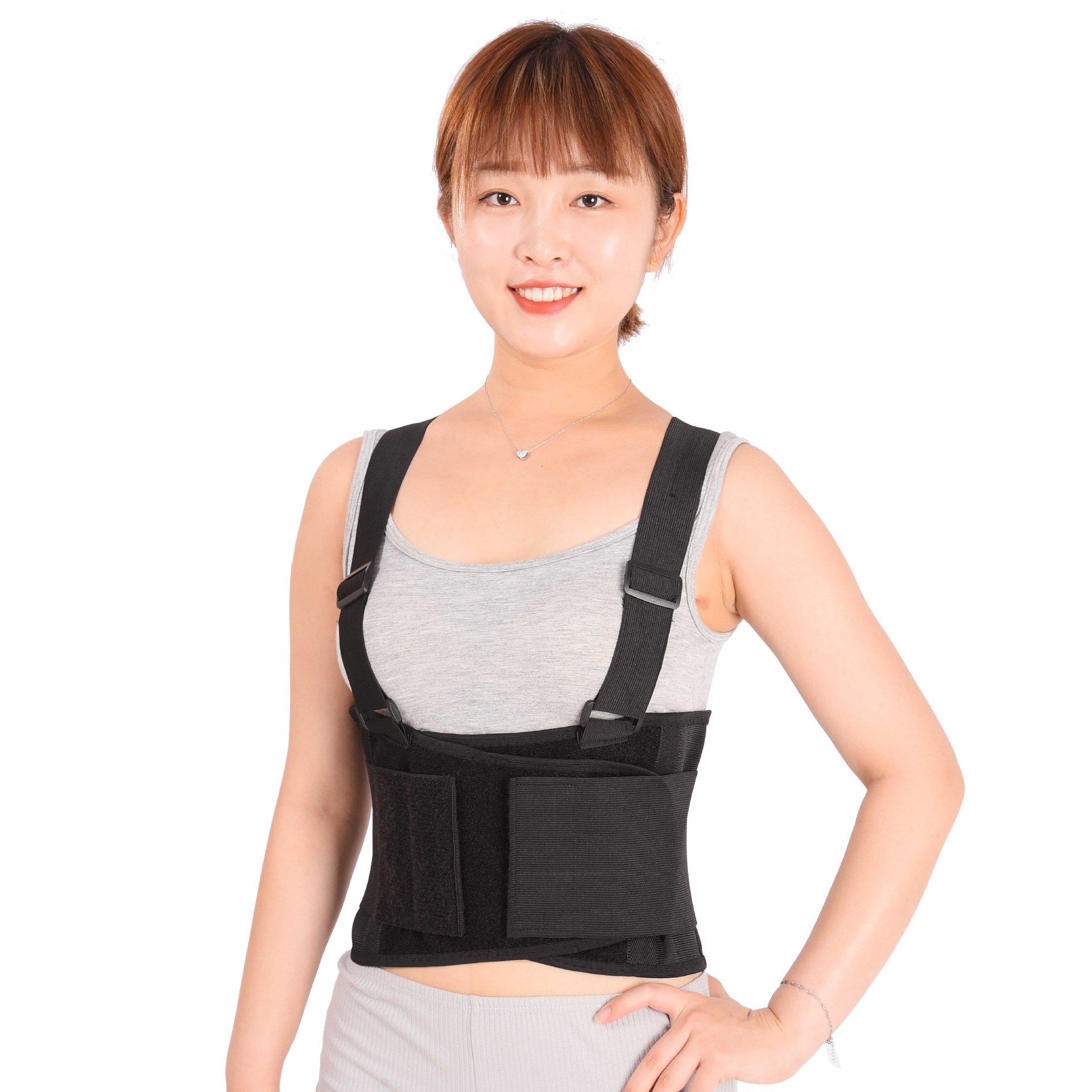 Care Back Brace for Work with Suspenders - Back Support Belt - Adjustable, Light, Breathable - Posture (Black, Size XL) - Image 2