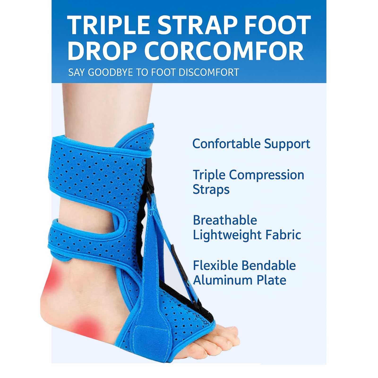 1 pcs Adjustable Night Splint for Plantar Fasciitis Relief – Foot Brace for Heel Pain, Achilles Tendinitis, and Planter Facetious – Comfortable Night Support for Women and Men (Blue) - Image 2