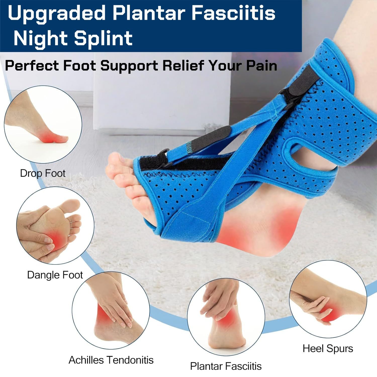 1 pcs Adjustable Night Splint for Plantar Fasciitis Relief – Foot Brace for Heel Pain, Achilles Tendinitis, and Planter Facetious – Comfortable Night Support for Women and Men (Blue) - Image 3