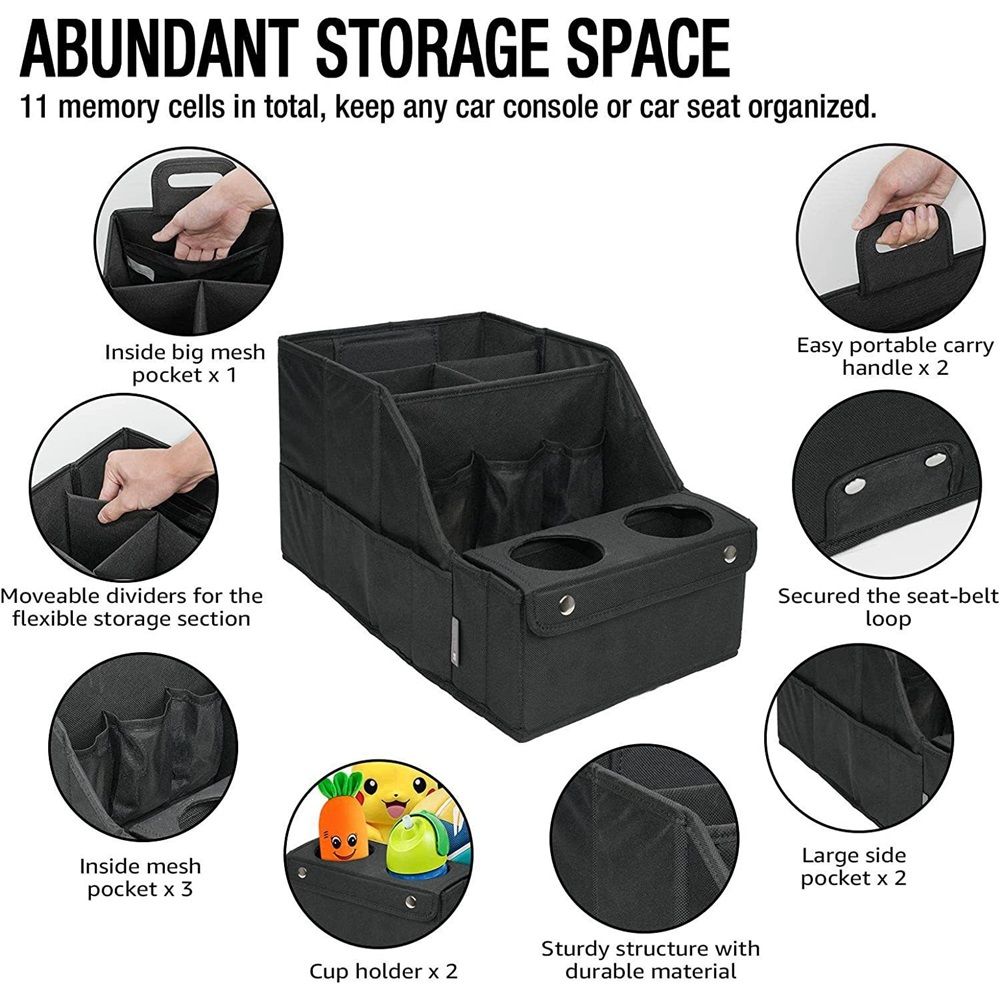 Car Seat Organizer- Backseat Car Organizer with 11 Storages Compartments and 2 Cup Holders, Organizers and Storage, Front Seat for Travel Kids,Black - Image 2