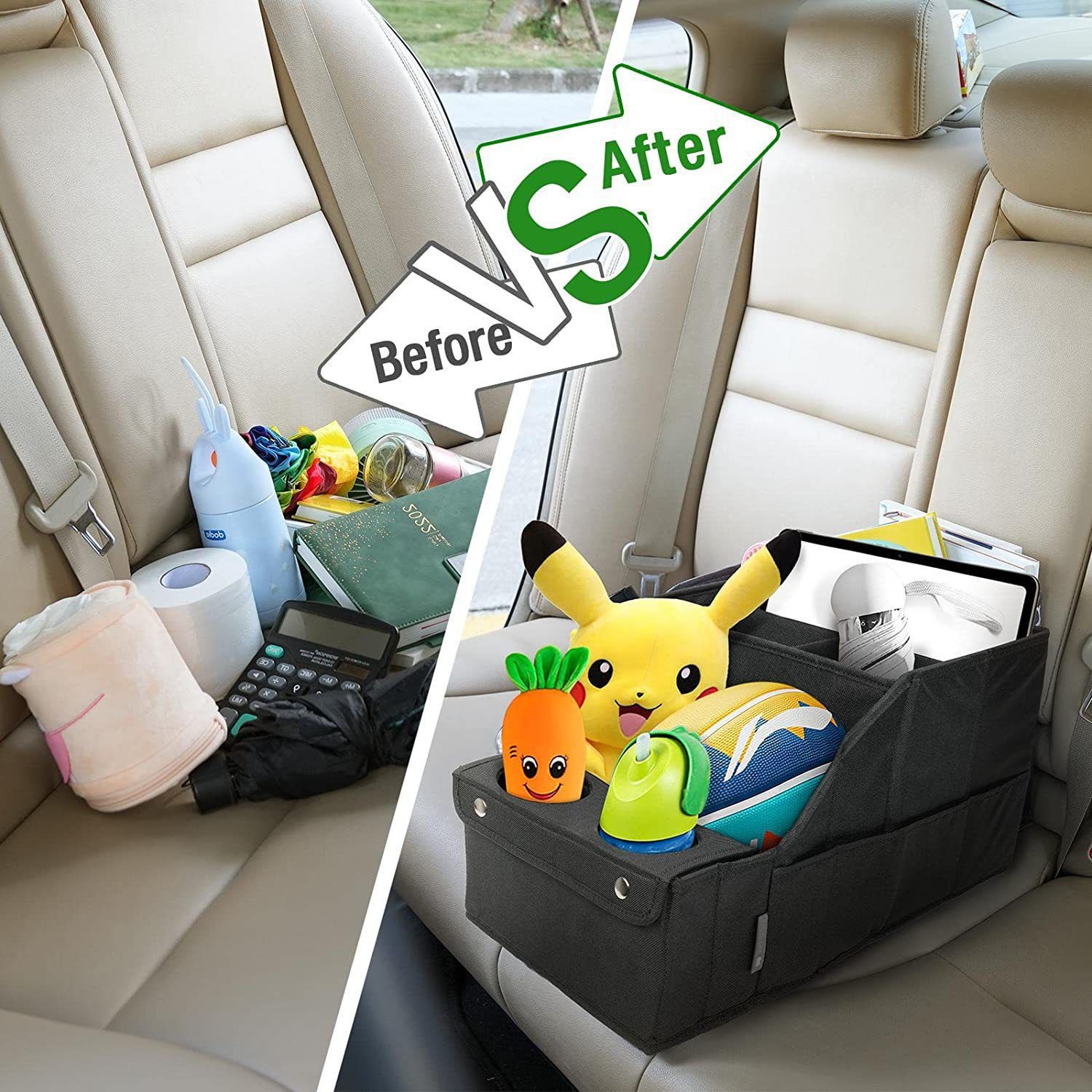 Car Seat Organizer- Backseat Car Organizer with 11 Storages Compartments and 2 Cup Holders, Organizers and Storage, Front Seat for Travel Kids,Black - Image 5