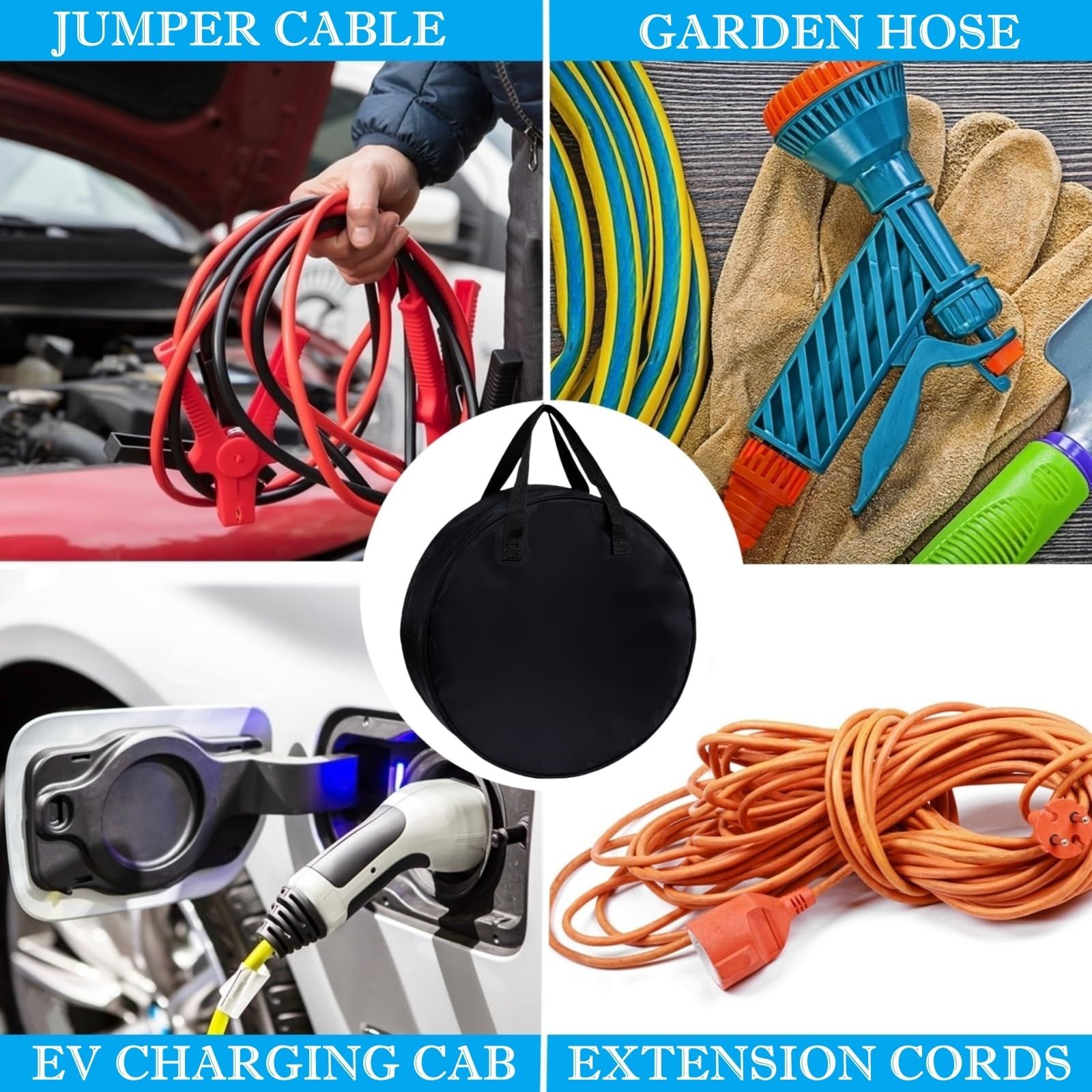 Round Cable Bag, Waterproof Jumper Cable Organizer Storage Bag, Perfect for Jumper Cables,RV Sewer Pipe,EV Charging Cord Storage,Extensions and Garden Hoses,Camper Accessories (Black,oniy bag) - Image 3