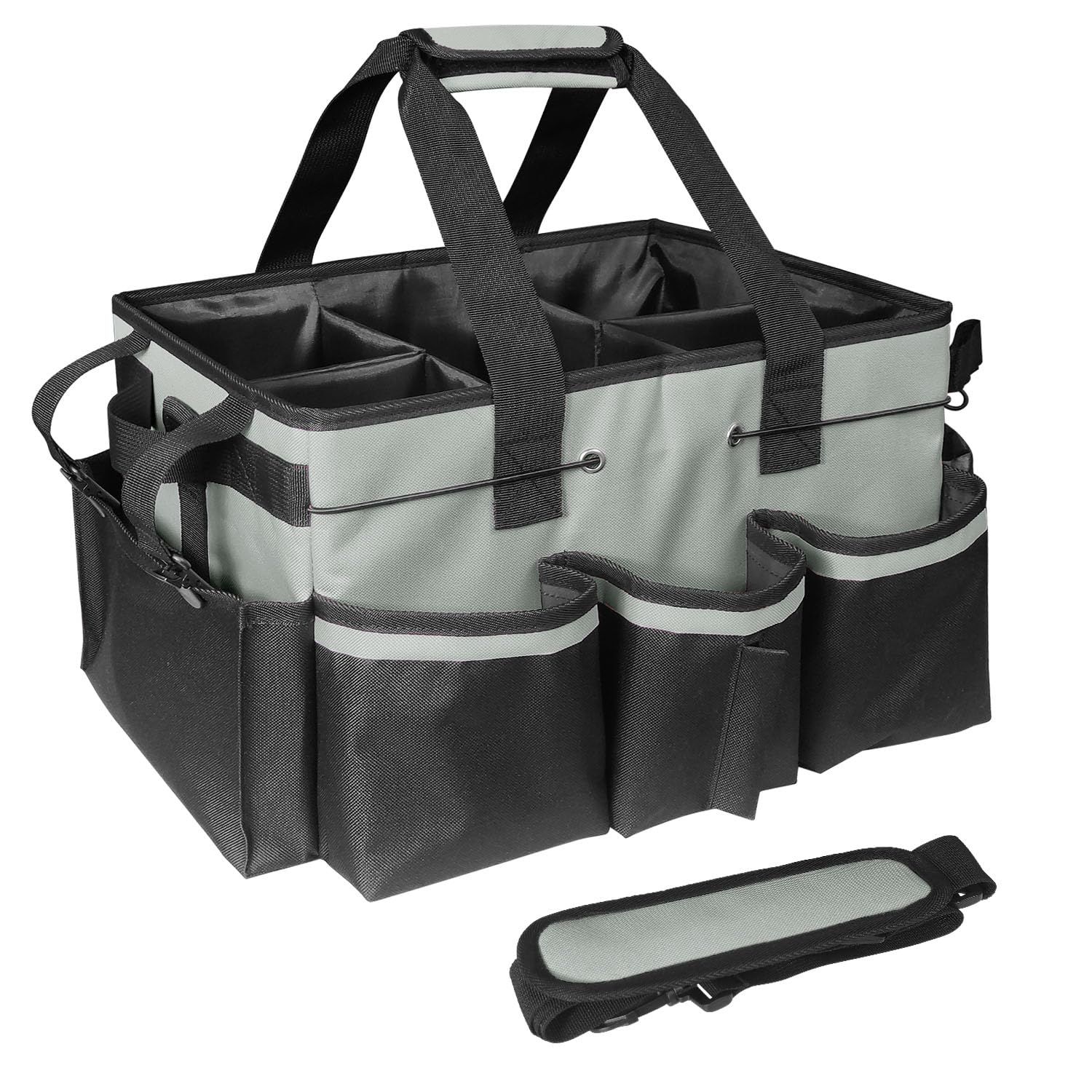 Wearable Cleaning Caddy, Cleaning Caddy Supplies Organizer with Handle & Shoulder Straps for Housekeepers, Under Sink & Car Cleaning Tool Organizers Bag with 4 Foldable Divider (MediumGrey) - Image 1