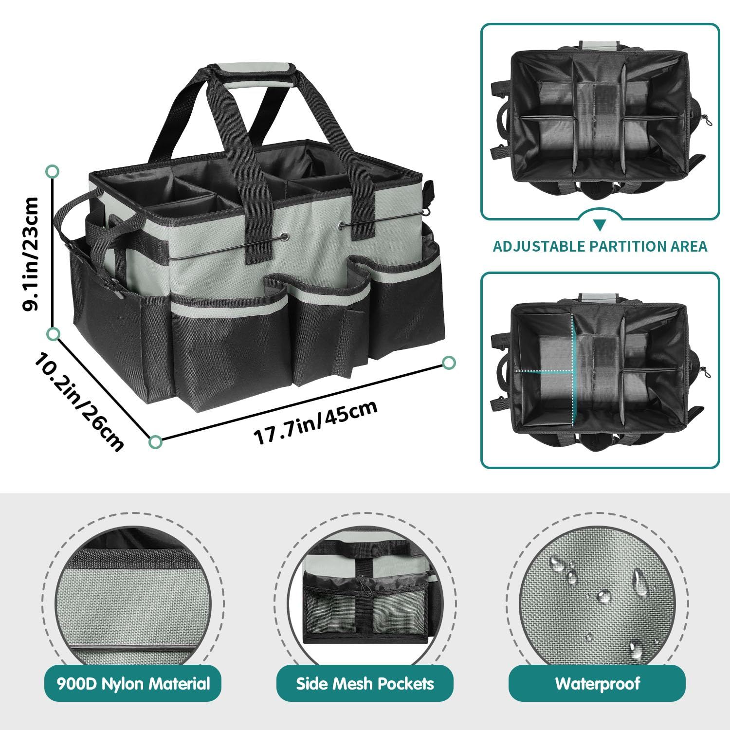 Wearable Cleaning Caddy, Cleaning Caddy Supplies Organizer with Handle & Shoulder Straps for Housekeepers, Under Sink & Car Cleaning Tool Organizers Bag with 4 Foldable Divider (MediumGrey) - Image 3