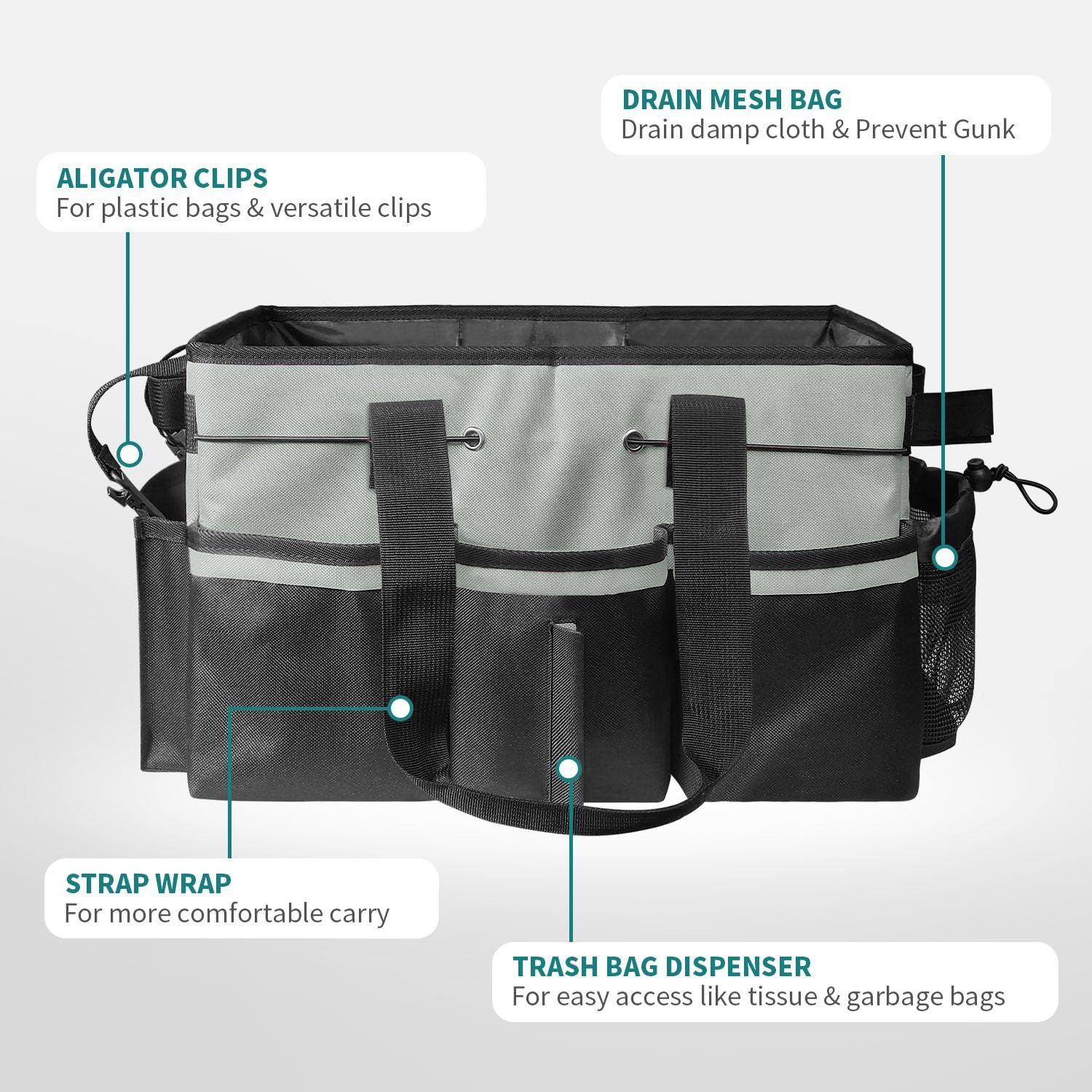 Wearable Cleaning Caddy, Cleaning Caddy Supplies Organizer with Handle & Shoulder Straps for Housekeepers, Under Sink & Car Cleaning Tool Organizers Bag with 4 Foldable Divider (MediumGrey) - Image 4
