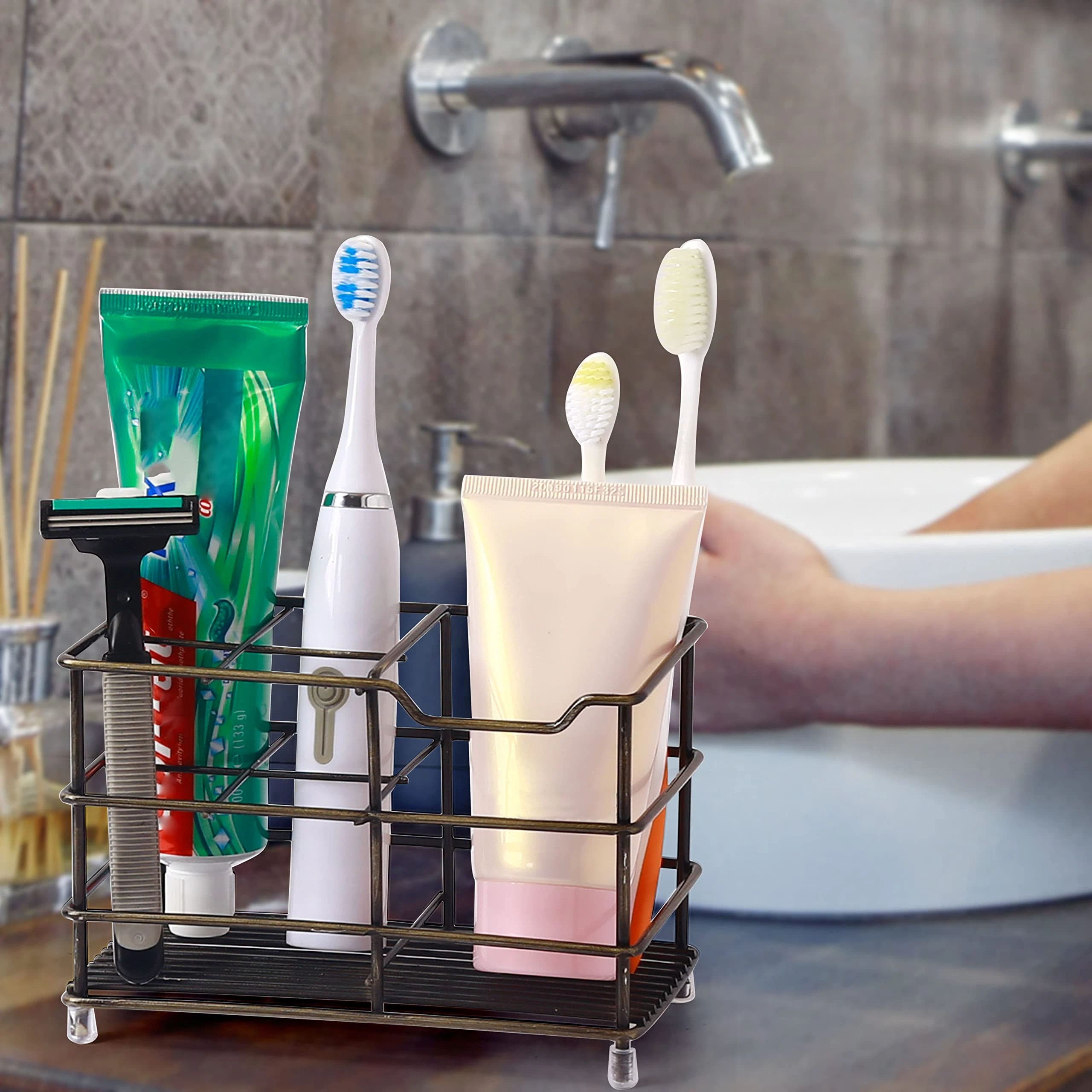 Toothbrush Holder, Electric Toothbrush Holder - Stainless Steel Tooth Brush Holder, Toothpaste Holder Organizer Stand Caddy for Bathroom, Bronze, Pack of 2 - Image 5
