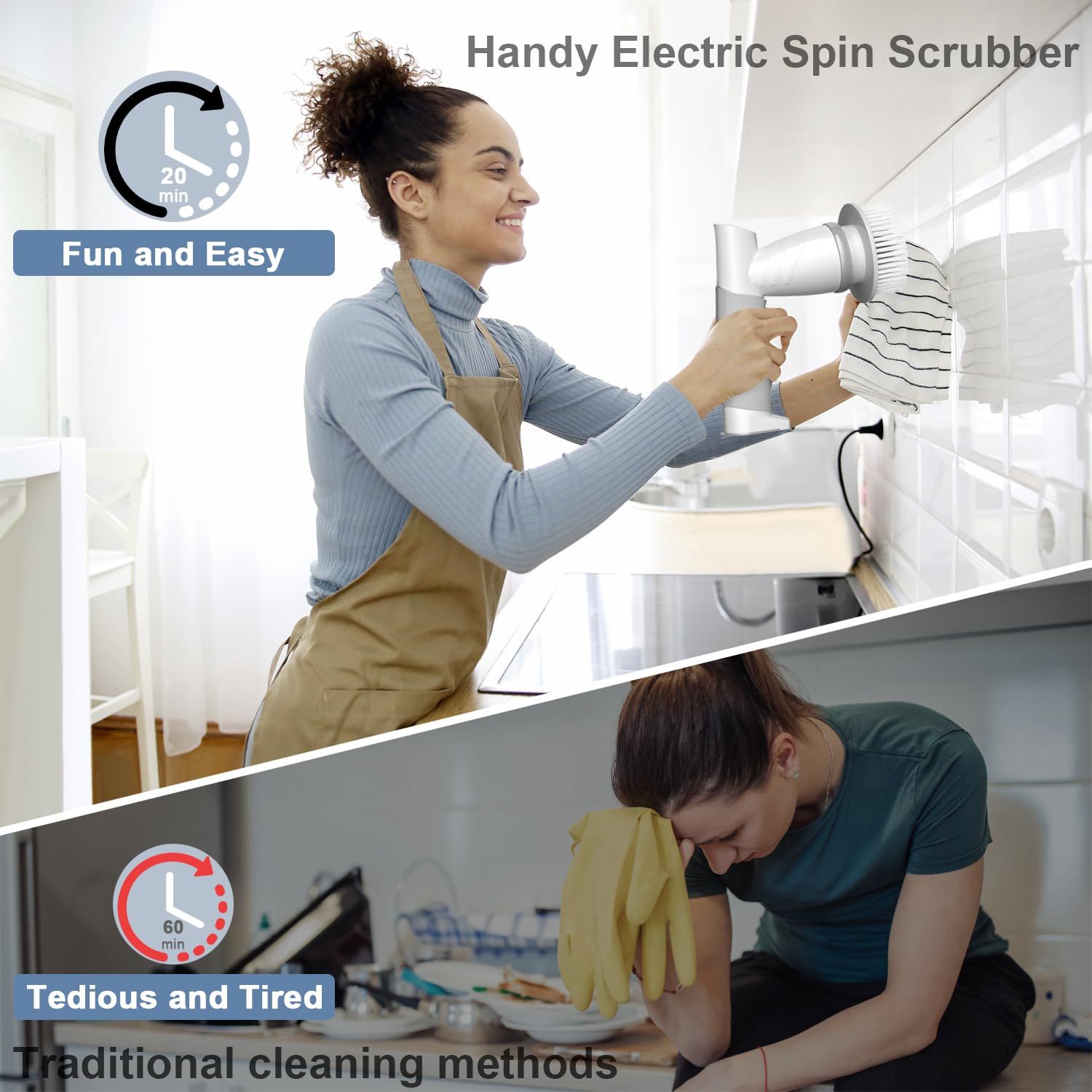 Electric Spin Scrubber, Bathroom Shower Electric Scrubber for Cleaning Tub/Tile/Floor/Sink/Window, Power Cleaning Brush Rechargeable Cordless with 4 Replaceable Cleaner Brush Heads - Image 2
