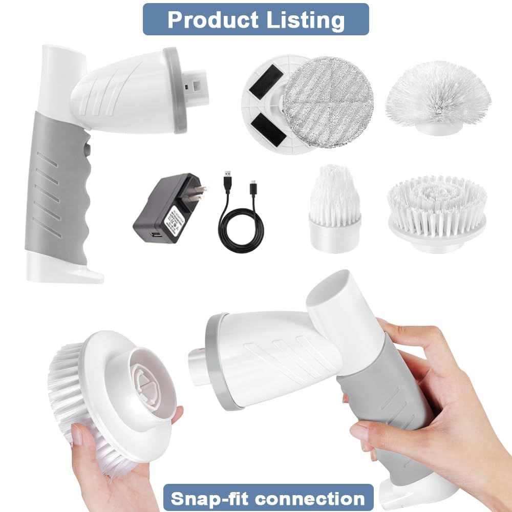 Electric Spin Scrubber, Bathroom Shower Electric Scrubber for Cleaning Tub/Tile/Floor/Sink/Window, Power Cleaning Brush Rechargeable Cordless with 4 Replaceable Cleaner Brush Heads - Image 5