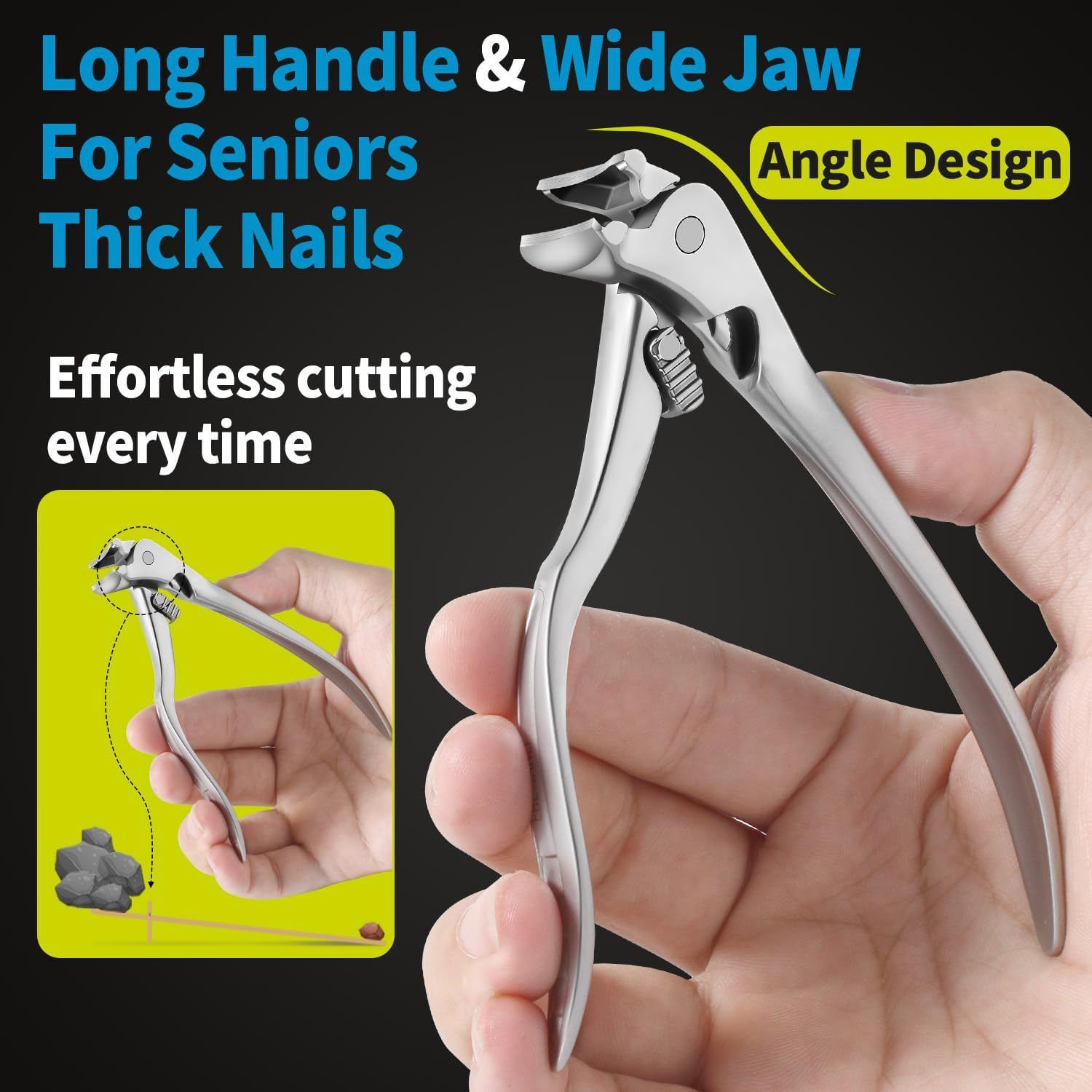 Ergonomic Nail Clipper for Seniors - Toenail Clipper for Thick Toenails and Fingernails, Long Handle Nail Clippers with Catcher, Precision Nail Trimmer for Men and Women - Silver - Image 2