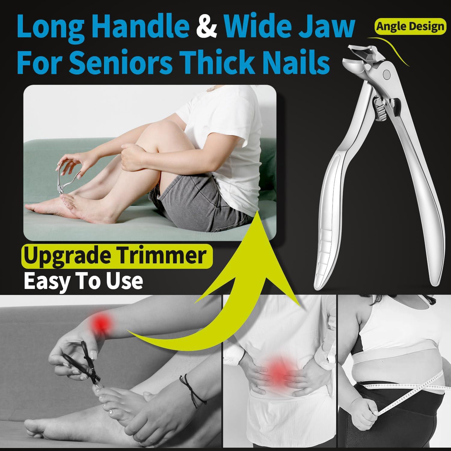 Ergonomic Nail Clipper for Seniors - Toenail Clipper for Thick Toenails and Fingernails, Long Handle Nail Clippers with Catcher, Precision Nail Trimmer for Men and Women - Silver - Image 4