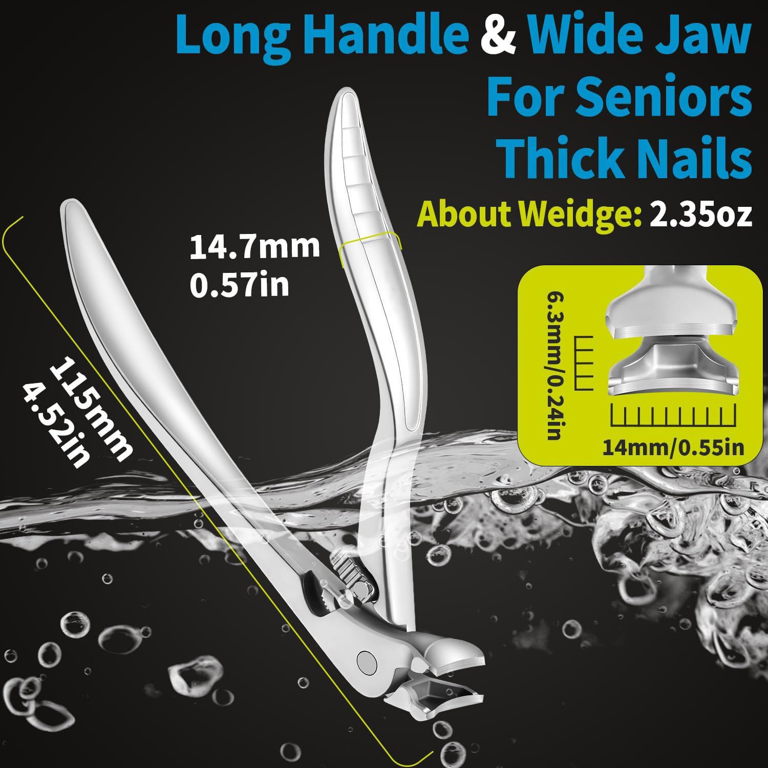 Ergonomic Nail Clipper for Seniors - Toenail Clipper for Thick Toenails and Fingernails, Long Handle Nail Clippers with Catcher, Precision Nail Trimmer for Men and Women - Silver - Image 5