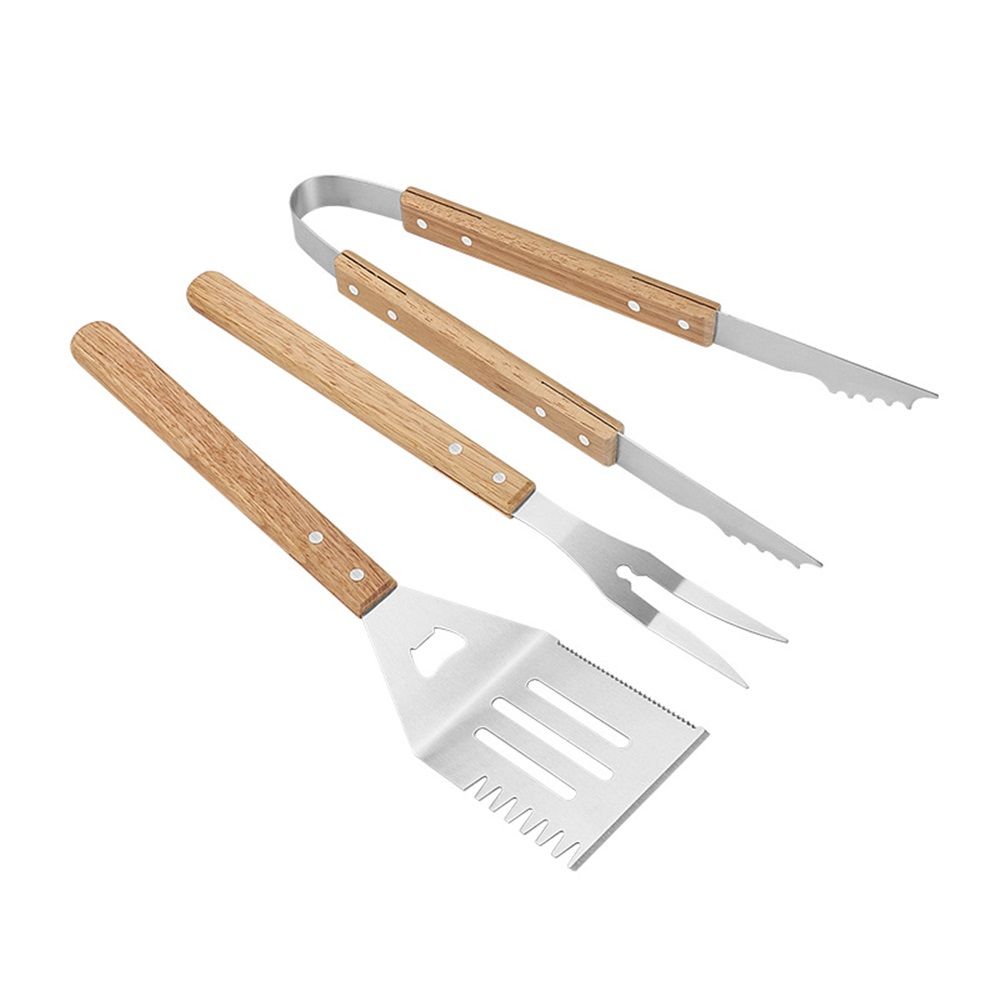 Wooded BBQ Accessories Grilling Tools,Stainless Steel BBQ Tools Grill Tools Set for Cooking, Backyard Barbecue & Outdoor Camping Gift for Man Dad Women Barbecue Enthusiasts Set of 4 - Image 2