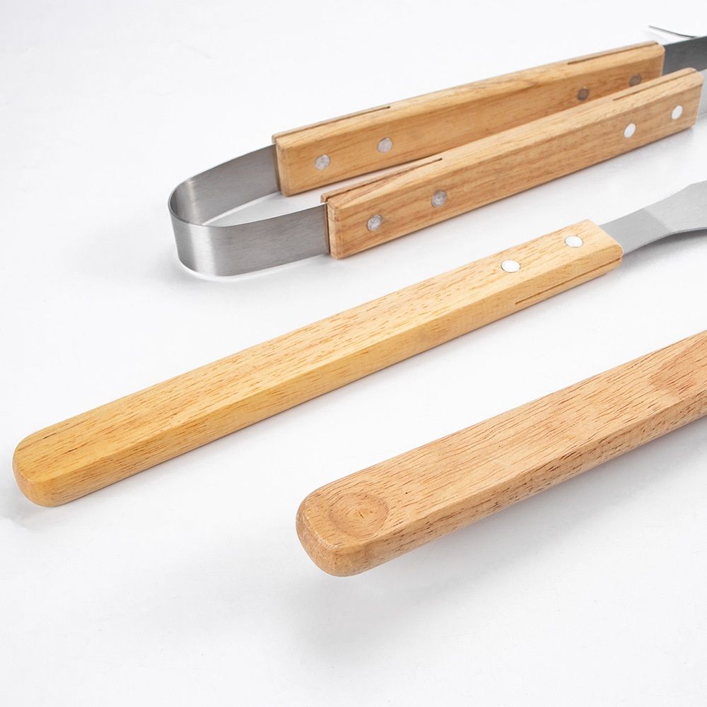 Wooded BBQ Accessories Grilling Tools,Stainless Steel BBQ Tools Grill Tools Set for Cooking, Backyard Barbecue & Outdoor Camping Gift for Man Dad Women Barbecue Enthusiasts Set of 4 - Image 4