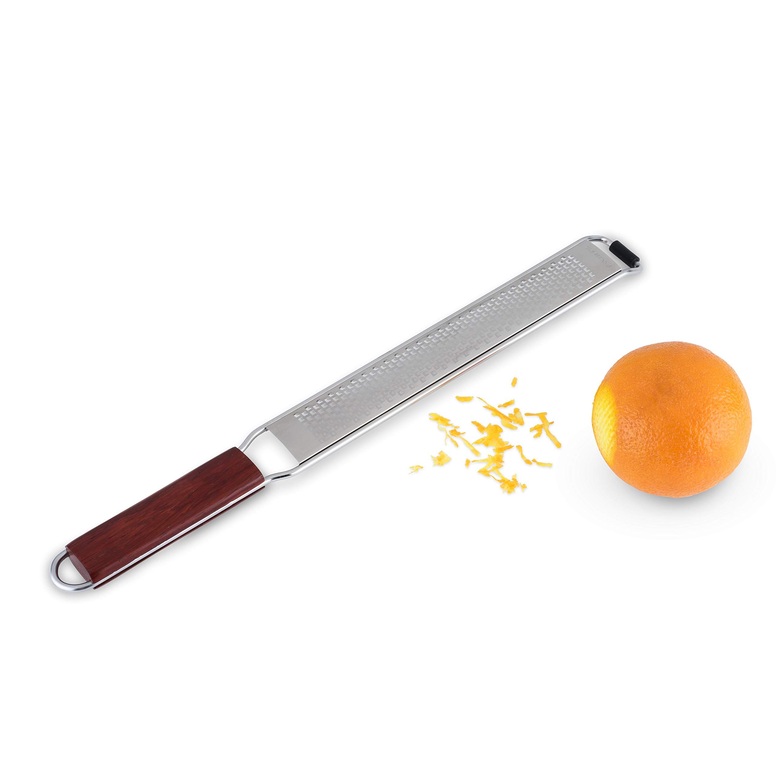 Citrus and Cheese Grater, Stainless Steel Rasp Grater with Acacia Wood Handle for Lemons, Oranges, Nutmeg & Cheese, Elegant Kitchenware for Cocktails, Cooking, & Bartender Gifts, Set of 1 - Image 1