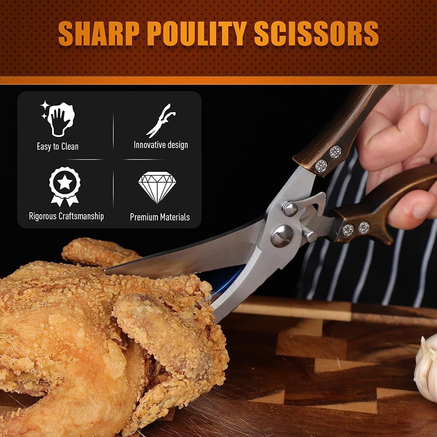 Poultry Shears, Heavy Duty Kitchen Shears with Serrated Edge, Multipurpose Stainless Steel Kitchen Scissors for Chicken, Bone, Meat, Turkey, Fish Thanksgiving Christmas Gifts - Image 3