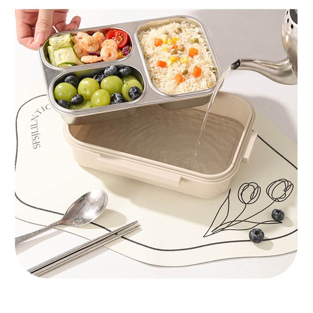 Stainless Steel Lunch Box for Kids & Adults  Leakproof 3 Compartment Metal Lunch Container - 18/8 Stainless Steel Bento Box - Ideal for School, Office & Outdoor - Dishwasher Safe (Cream) - Image 4