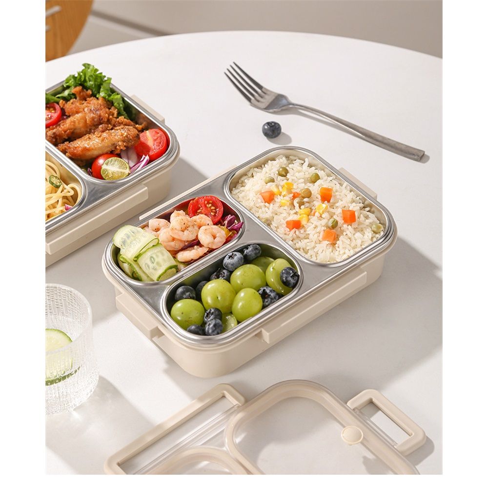 Stainless Steel Lunch Box for Kids & Adults  Leakproof 3 Compartment Metal Lunch Container - 18/8 Stainless Steel Bento Box - Ideal for School, Office & Outdoor - Dishwasher Safe (Cream) - Image 5