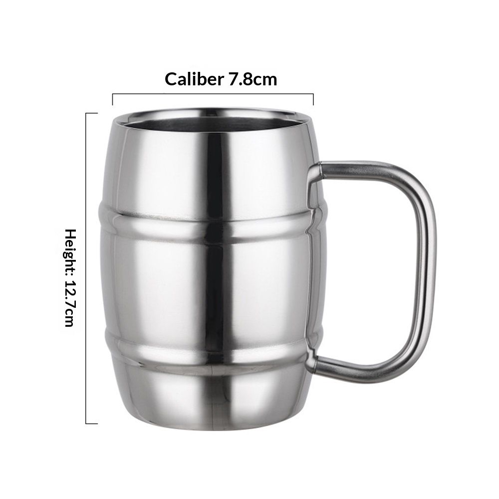 2 Pcs 304 Stainless Steel Barrels Mugs 16 oz Double Wall Coffee Cup Beer Cup with Handle for Party Travel Tumbler Tea Insulated Cold Hot Drinks - Image 3