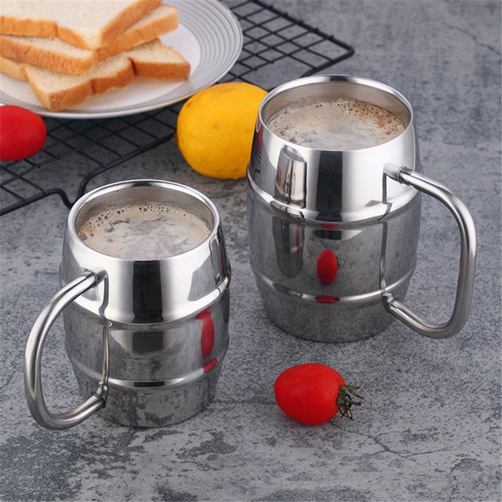 2 Pcs 304 Stainless Steel Barrels Mugs 16 oz Double Wall Coffee Cup Beer Cup with Handle for Party Travel Tumbler Tea Insulated Cold Hot Drinks - Image 4