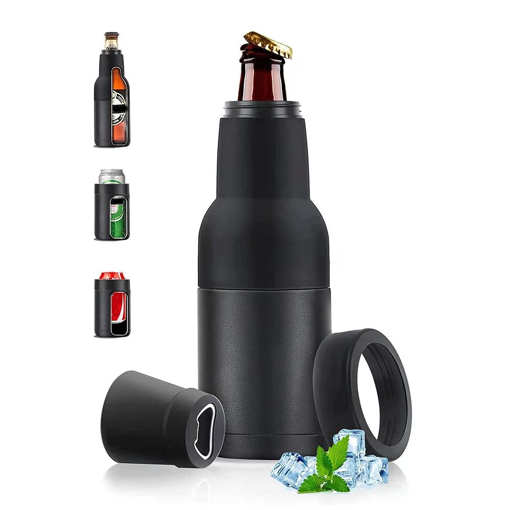 Frosty Beer Holder,2 Go Vacuum Insulated Double Walled Stainless Steel Beer Can and Bottle Cooler with Beer Opener, Bpa Free, Fits Standard 12oz, Ice Cold for Hours, Great Gift for Beer Lovers - Image 1